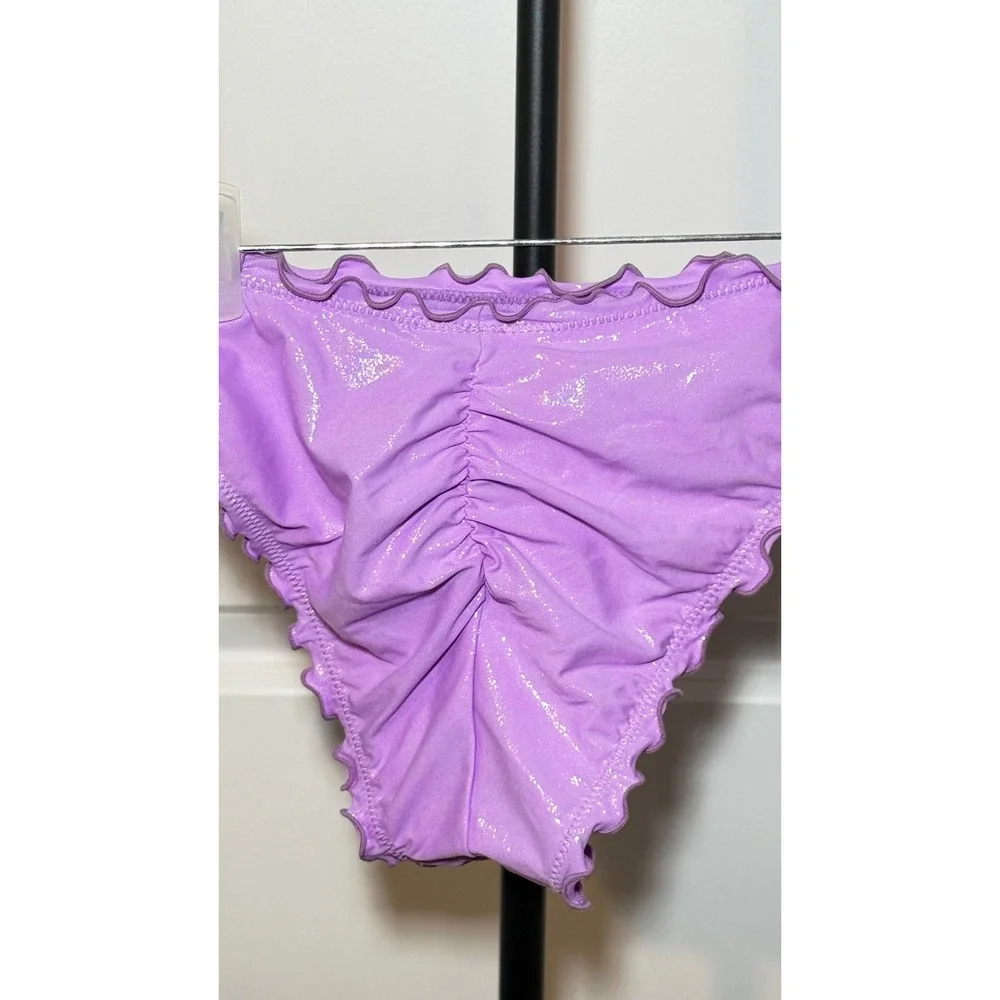 Citrus Purple Metallic Ruffle Ruched Back Bikini Bottom UPF 50+ Womens Large